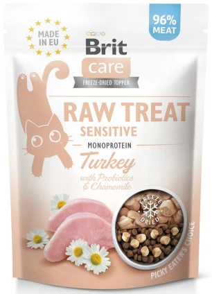 Лакомство для кошек подушечки Brit Care Raw Treat Freeze-dried Sensitive з чутливим травленням індичка 40 г (8595602569571)