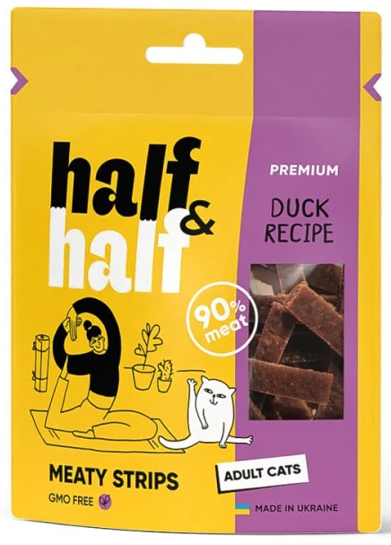 Ласощі для котів Half&Half м’ясні смужечки із качкою 50г (4823082431847)