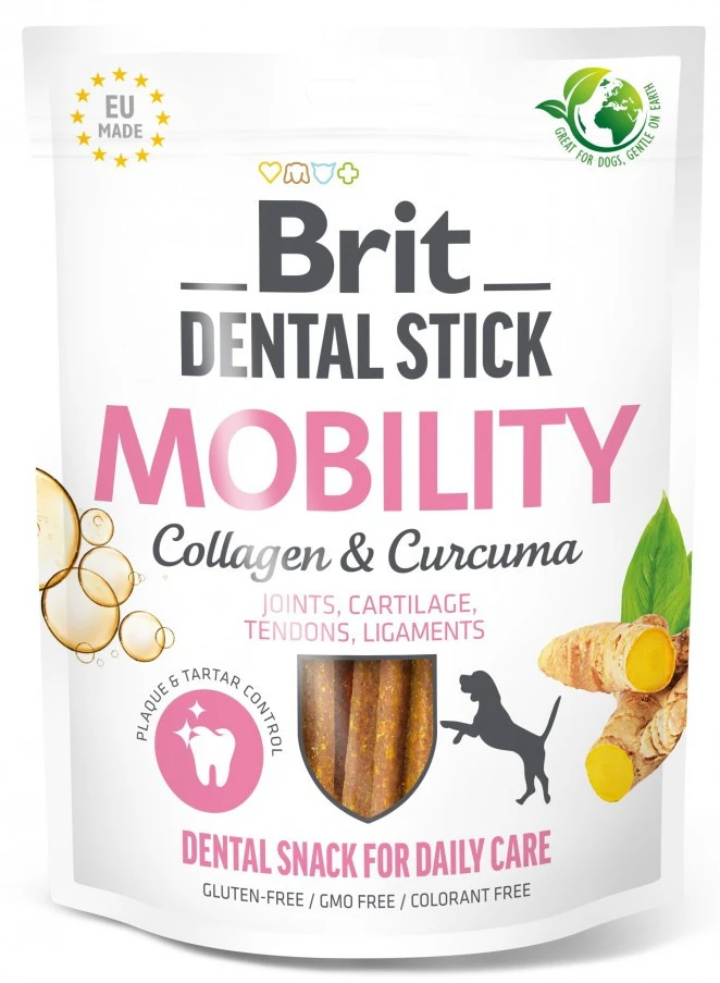 Ласощі для собак Brit Dental Stick Mobility з колагеном і куркумою для мобільності суглобів 7 шт. 251 г (8595602564361)