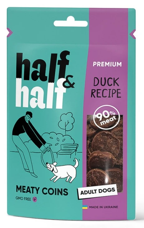 Ласощі для собак Half&Half м'ясні монетки із качкою 100 г (4823082431823)