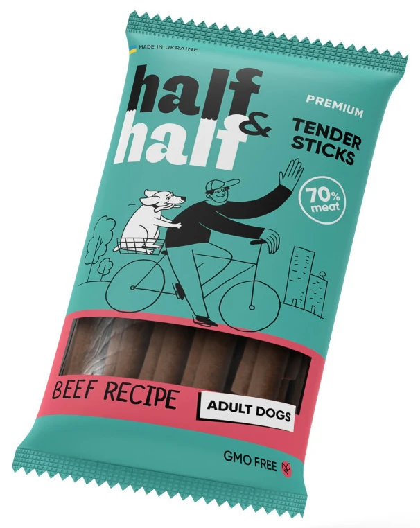 Ласощі для собак Half&Half м'ясні палички з яловичиною 100 г (4823082431762)