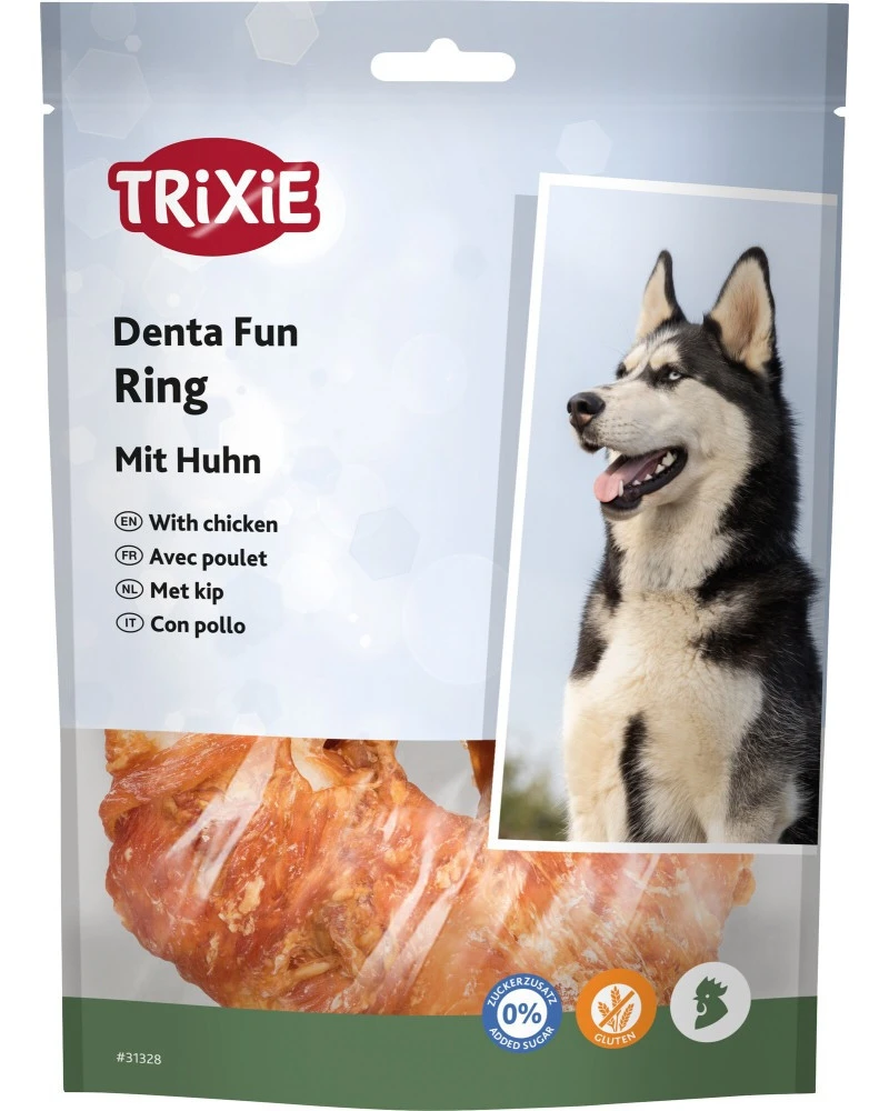 Ласощі для собак Trixie Denta Fun Кільце для чищення зубів з куркою 10 см 110 г (4011905313283)