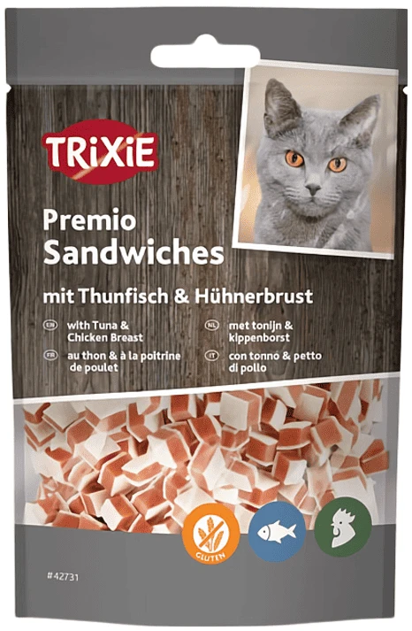 Ласощі для котів Trixie Premio Tuna Sandwiches кубики з тунцем і куркою 50 г (4011905427317)