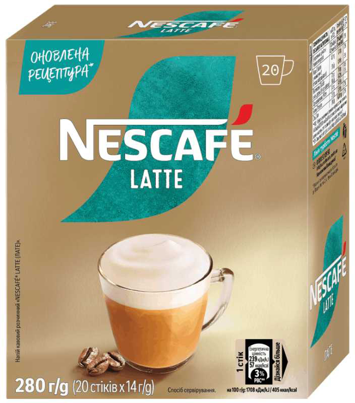 Кава розчинна Nescafe Latte 20 стіків по 14 г