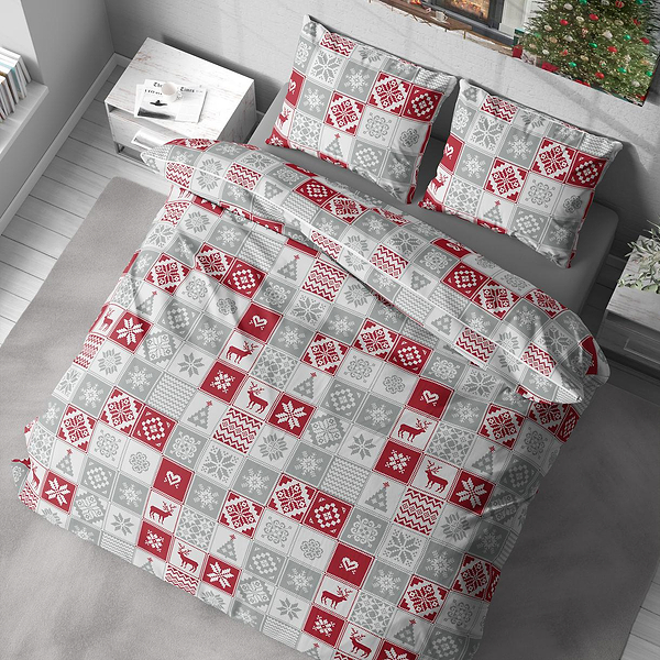 Фото - Комплект постельного белья Lelit Полисатин Светло-серый с красным Р-0173 полуторный (1198355)