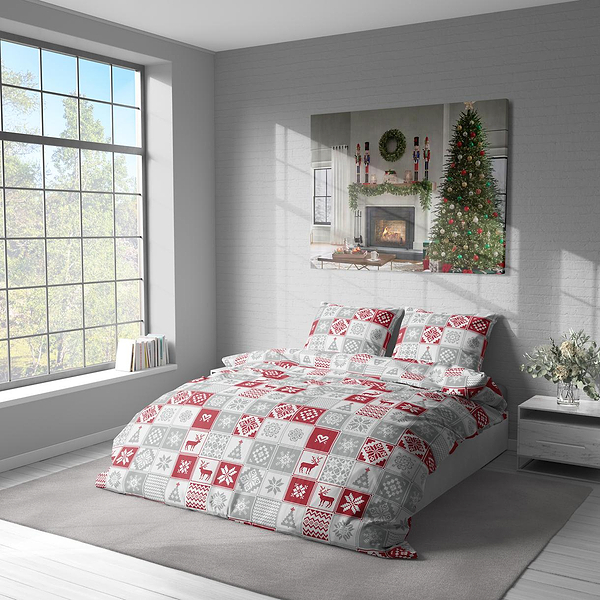 Фото - Комплект постельного белья Lelit Полисатин Светло-серый с красным Р-0173 полуторный (1198355)