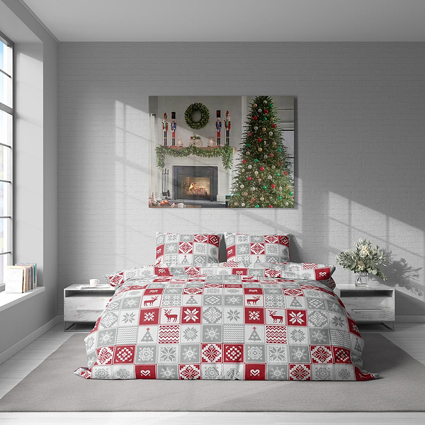 Фото - Комплект постельного белья Lelit Полисатин Светло-серый с красным Р-0173 полуторный (1198355)