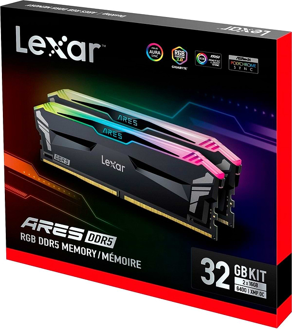 Фото - Память DDR Lexar Ares RGB Black DDR5 6400MHz 32GB Kit 2x16GB (LD5EU016G-R6400GDLA)