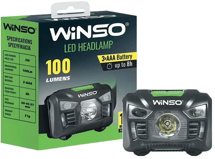Фонарь налобный Winso 100Lm, 3W LED, 3xAAA, Sensor White/Red (750200)
