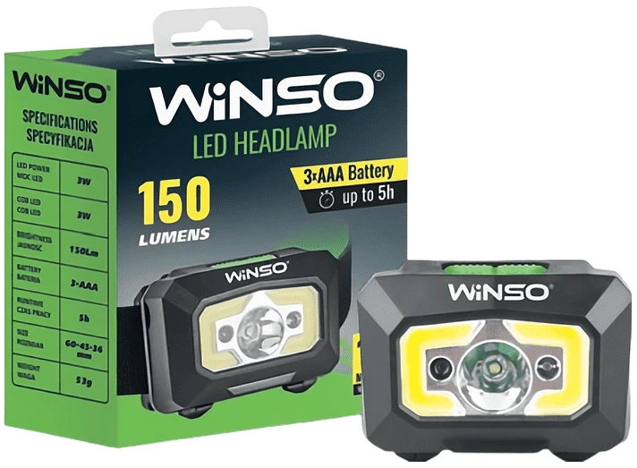 Фонарь налобный Winso 150Lm, 3W XPE+ COB, 1200mAh, Sensor White/Red (750300)