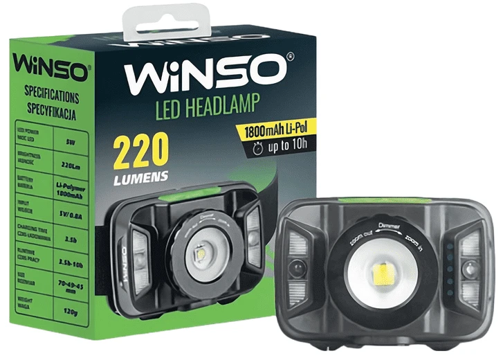 Фонарь налобный Winso 220Lm, 5W CREE XTE , 1800mAh, Zoom, Sensor White/Red (750700)
