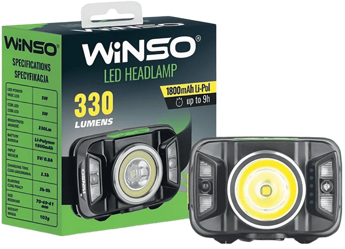 Фонарь налобный Winso 330Lm, 5W CREE XTE + COB, 1800mAh, Sensor White/Red (750720)