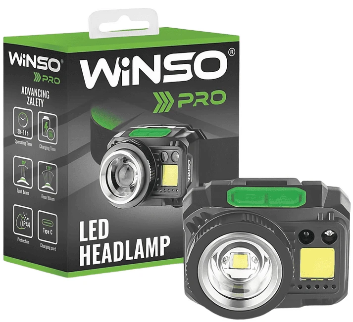 Фонарь налобный Winso PRO 550Lm, 3W CREE XPG + COB, 1200mAh/3xAAA, Zoom, Sensor White/Red (751400)