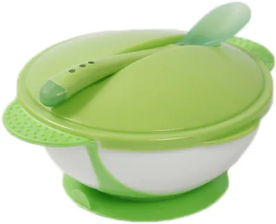 Тарілка для малюка Lindo на присосці з кришкою та термоложкою, салатова (А 50 салатовий) - Фото 1
