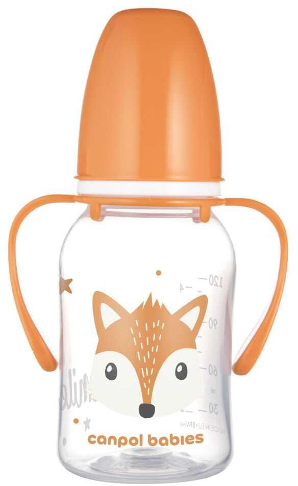 Пляшка для годування Canpol babies з ручками 120 мл CUTE ANIMALS - помаранчева (11/823_ora)