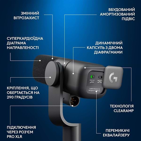 Фото - Мікрофон до комп'ютера Logitech G Yeti Studio Active Dynamic XLR Broadcast Microphone with ClearAmp Black (988-000565)