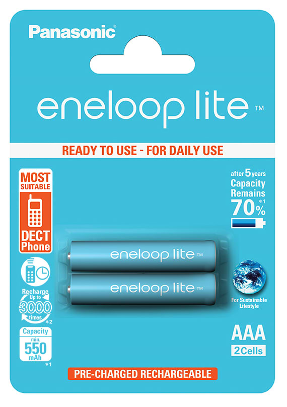 Аккумулятор тип AAA Panasonic Eneloop Lite AAA 550 2BP mAH NI-MH (BK-4LCCE/2BE) - Фото 1