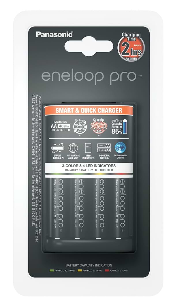 Фото - З/устройство для аккумуляторов AA/AAA Panasonic Smart-Quick Charger + Eneloop Pro 4AA 2500 mAh NI-MH (K-KJ55HCD40E)