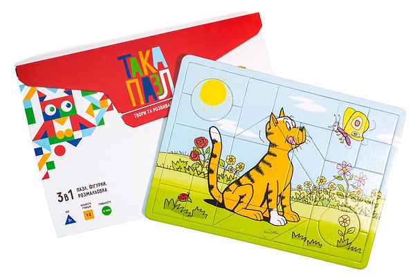 Фото - Пазли (3-4 роки) Taka Maka Котик (28 ел) - геометричний пазл-розмальовка (200001-UA)