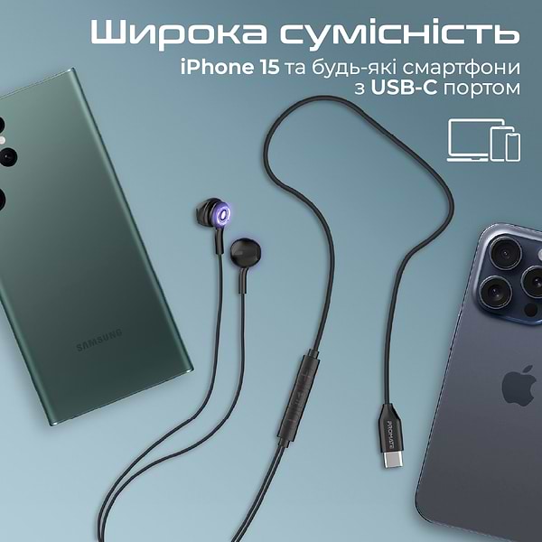 Фото - Навушники вкладиші дротові Promate lumibuds-c.black