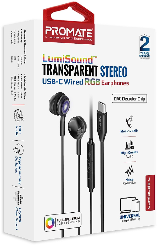 Фото - Навушники вкладиші дротові Promate lumibuds-c.black