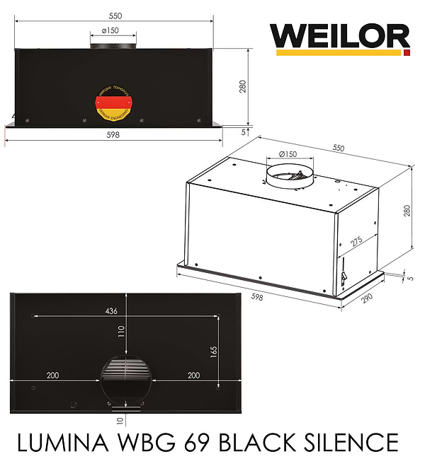 Фото - Витяжка вбудована Weilor LUMINA WBG 69 BLACK SILENCE