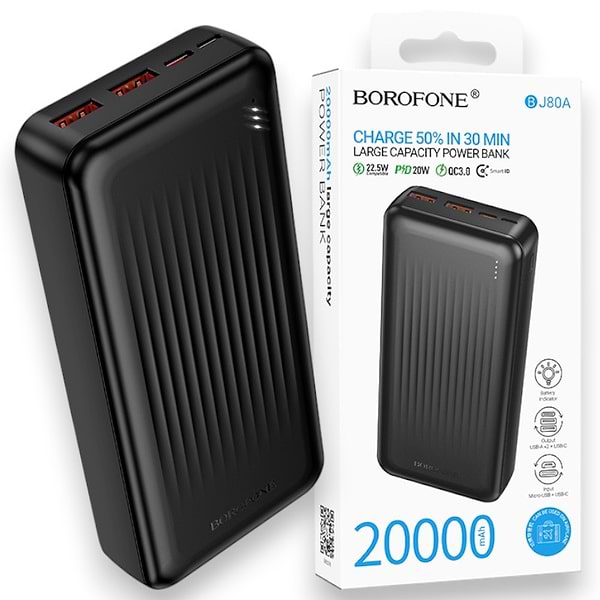 Фото - Батарея мобільна BOROFONE BJ80A Clever PD20W + QC22.5W 20000 mAh Black (714789)