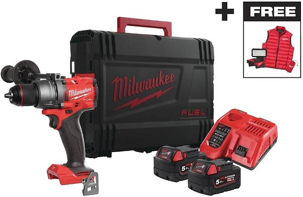 Фото - Дриль-шуруповерт Milwaukee M18 FPD3MC-502X, 158Нм ЗП+2акум.Х5Аг+HDкейс+M18 ALIS-0+жилетка (4933499451)