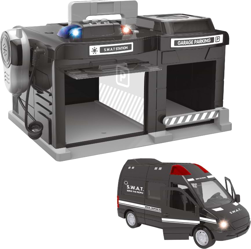 Игровой набор CHENGMEI TOYS гараж с металлической машинкой спецназ (свет, звук) (CLM-558)