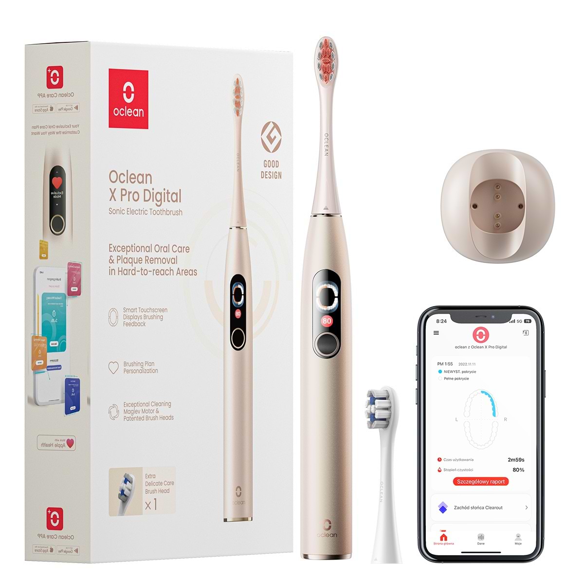 Зубная щетка электрическая Oclean X Pro Digital Electric Toothbrush Champagne Gold (6970810552553) - Фото 1