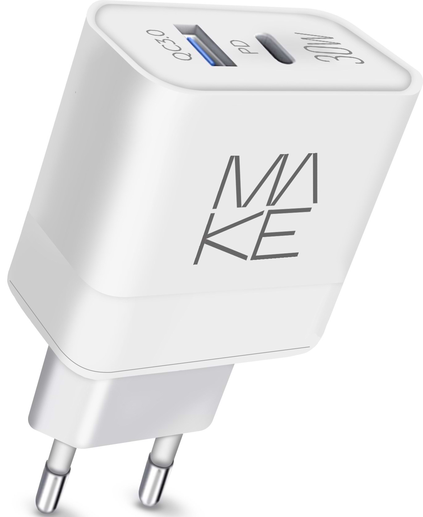Мережевий зарядний пристрій MAKE 30W GaN PD+QC White (MCW-327PWH) - Фото 1