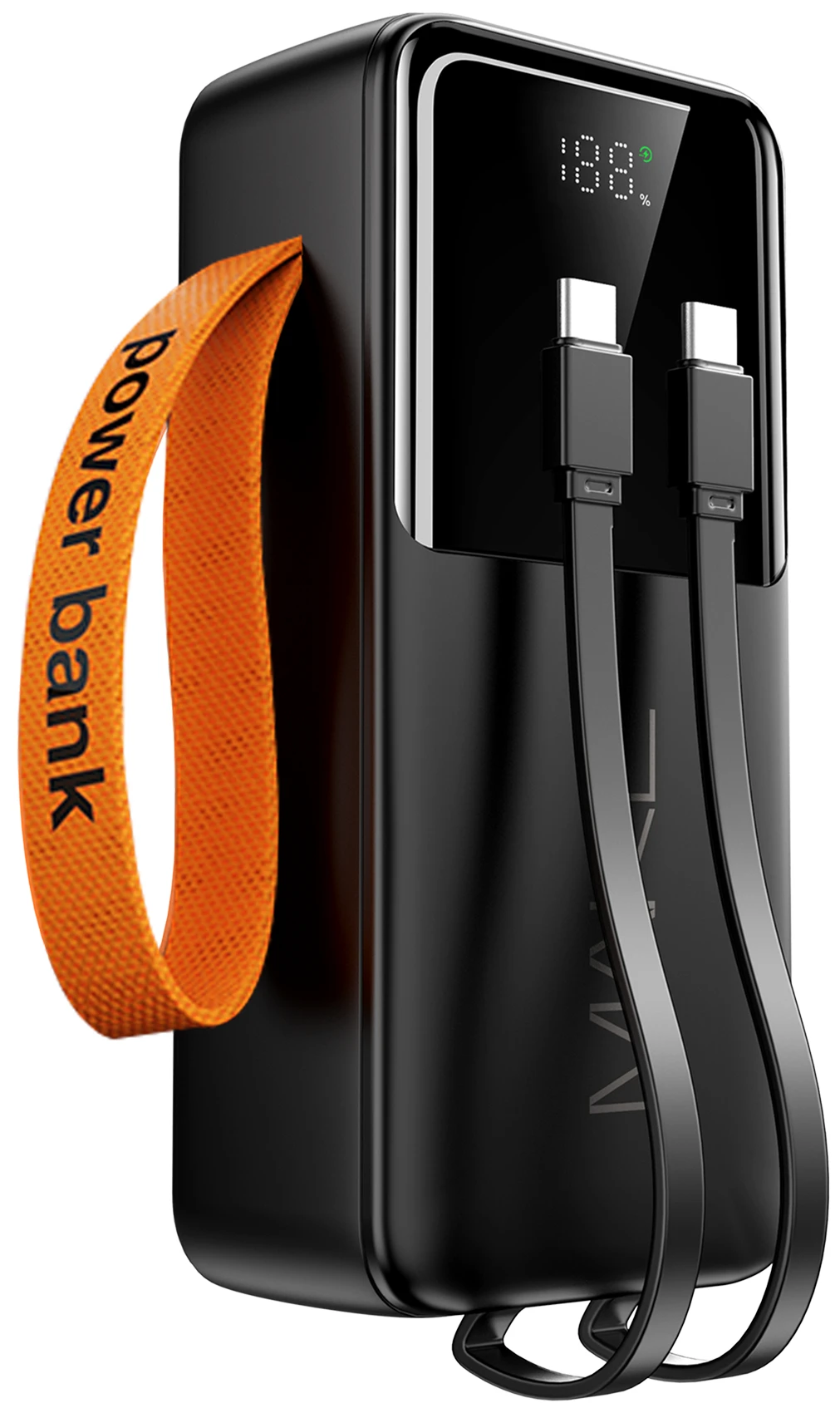 Батарея мобильная MAKE 30000mAh 22.5W Built-in Cable Black (MPB-304BK)