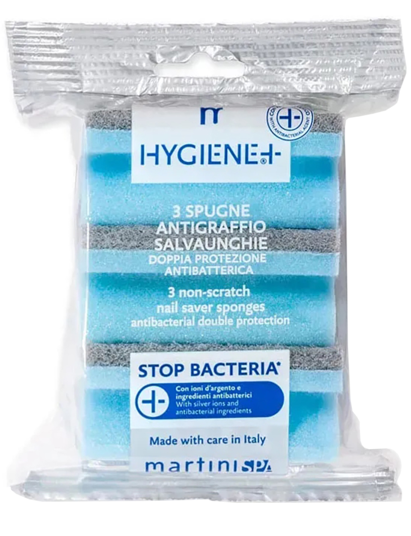 Губка для мытья посуды целлюлозная MARTINI SPA HYGIENE+ 3 Non-Scratch Nail Saver Sponges Antibacterial Double Protection (7069HYG)