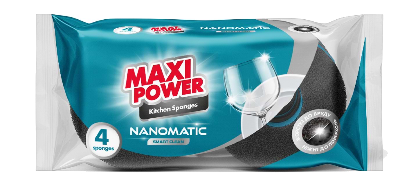 Набор губок поролоновых для мытья посуды Maxi Power Nanomatic 4 шт. (4820204703776)