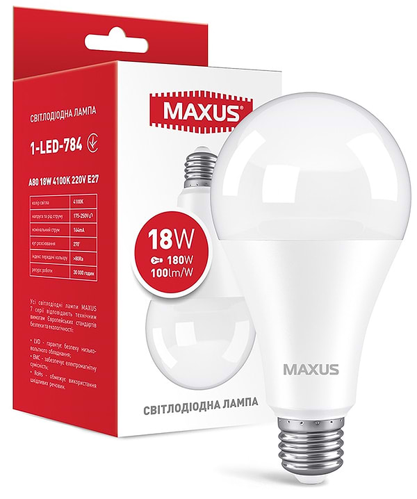 Фото - Лампочка светодиодная Maxus A80 18W 4100K 220V E27 (1-LED-784)
