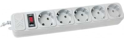 Сетевой фильтр Maxxter SPM5-G-6G, 1,8 м кабель, 5 розеток, серый