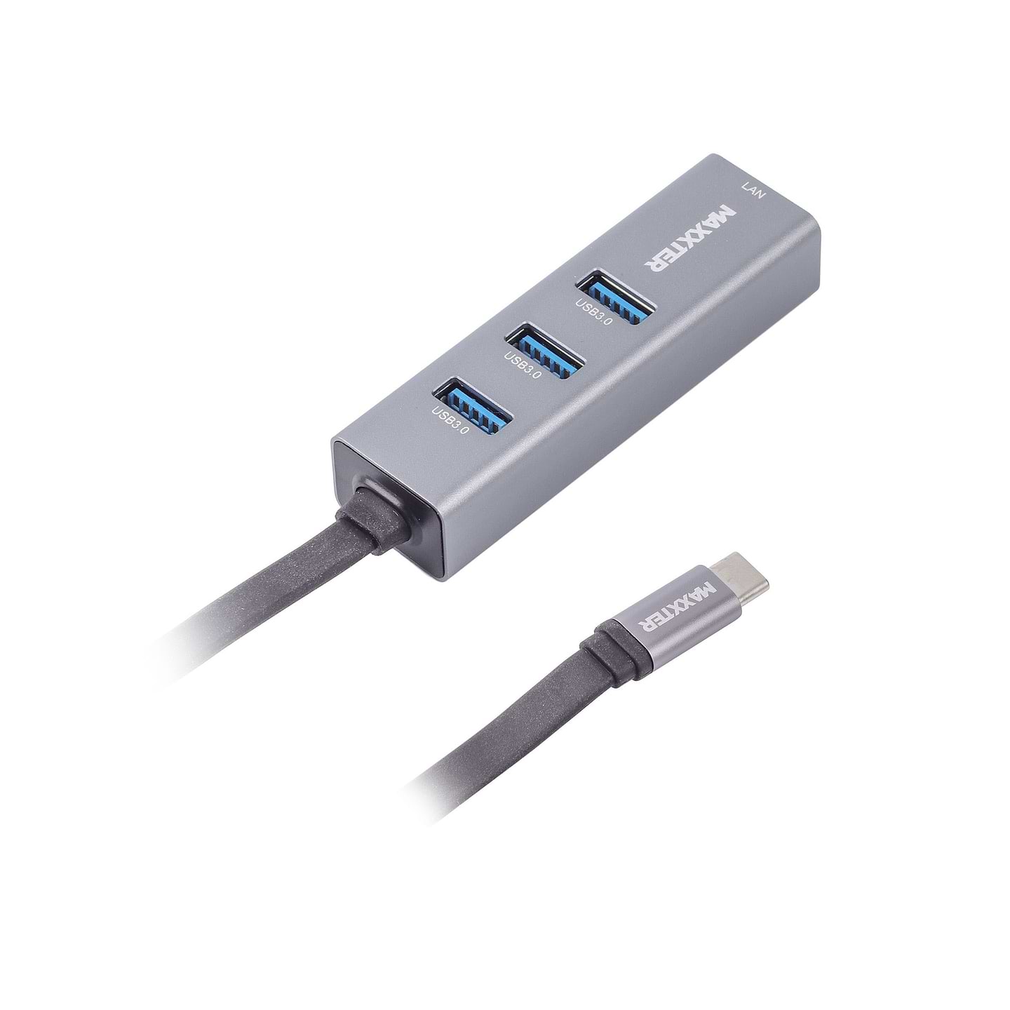 Перехідник USB-C - Ethernet Maxxter с Type-C на Gigabit Ethernet, 3 Ports USB 3.0 (NECH-3P-02)