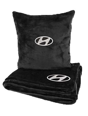Набір плед + подушка в авто EVAtech із махри M для Hyundai чорні MBLMPSMBV012