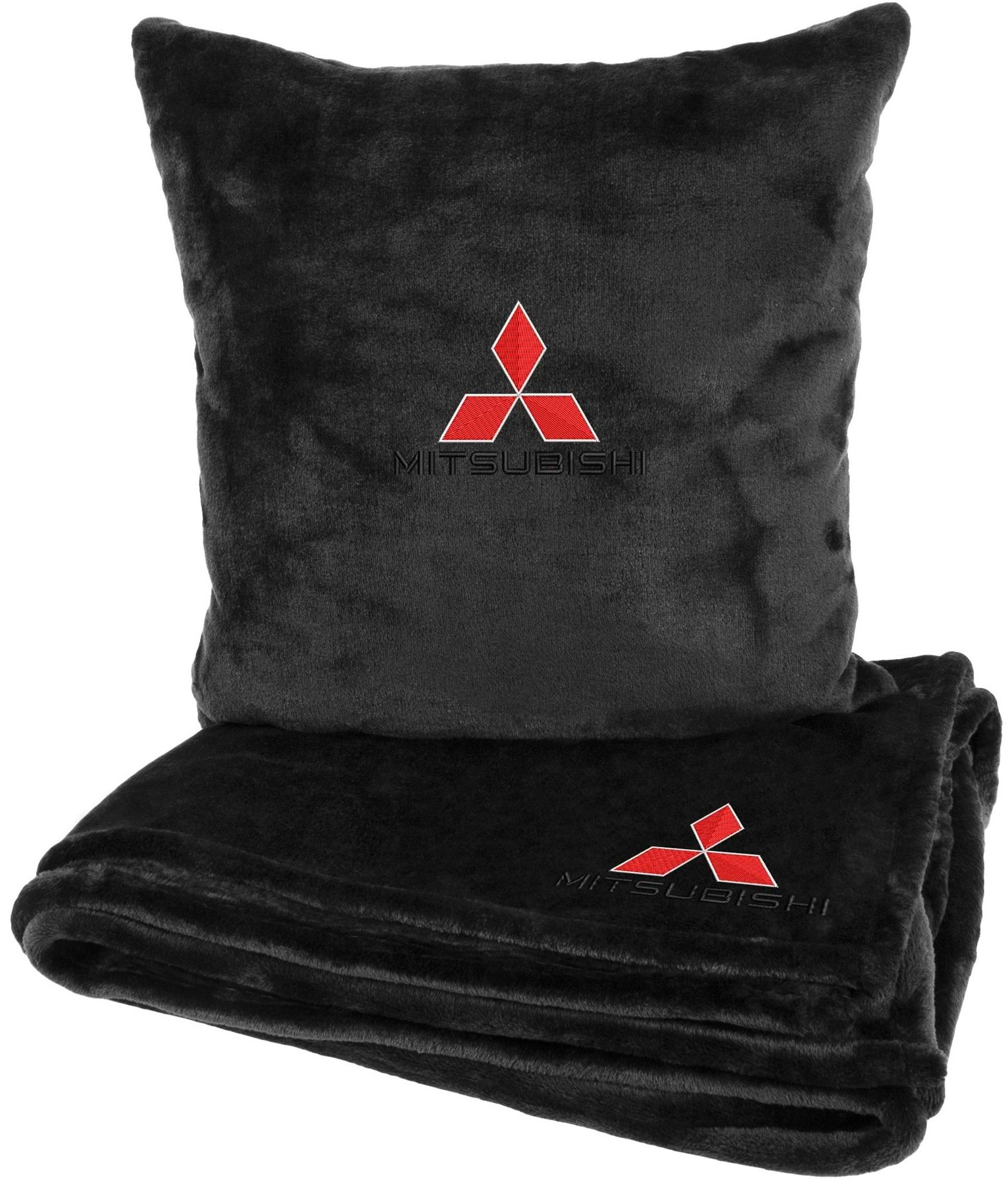 Набор плед + подушка в авто EVAtech из махры M для Mitsubishi черные MBLMPSMBV020