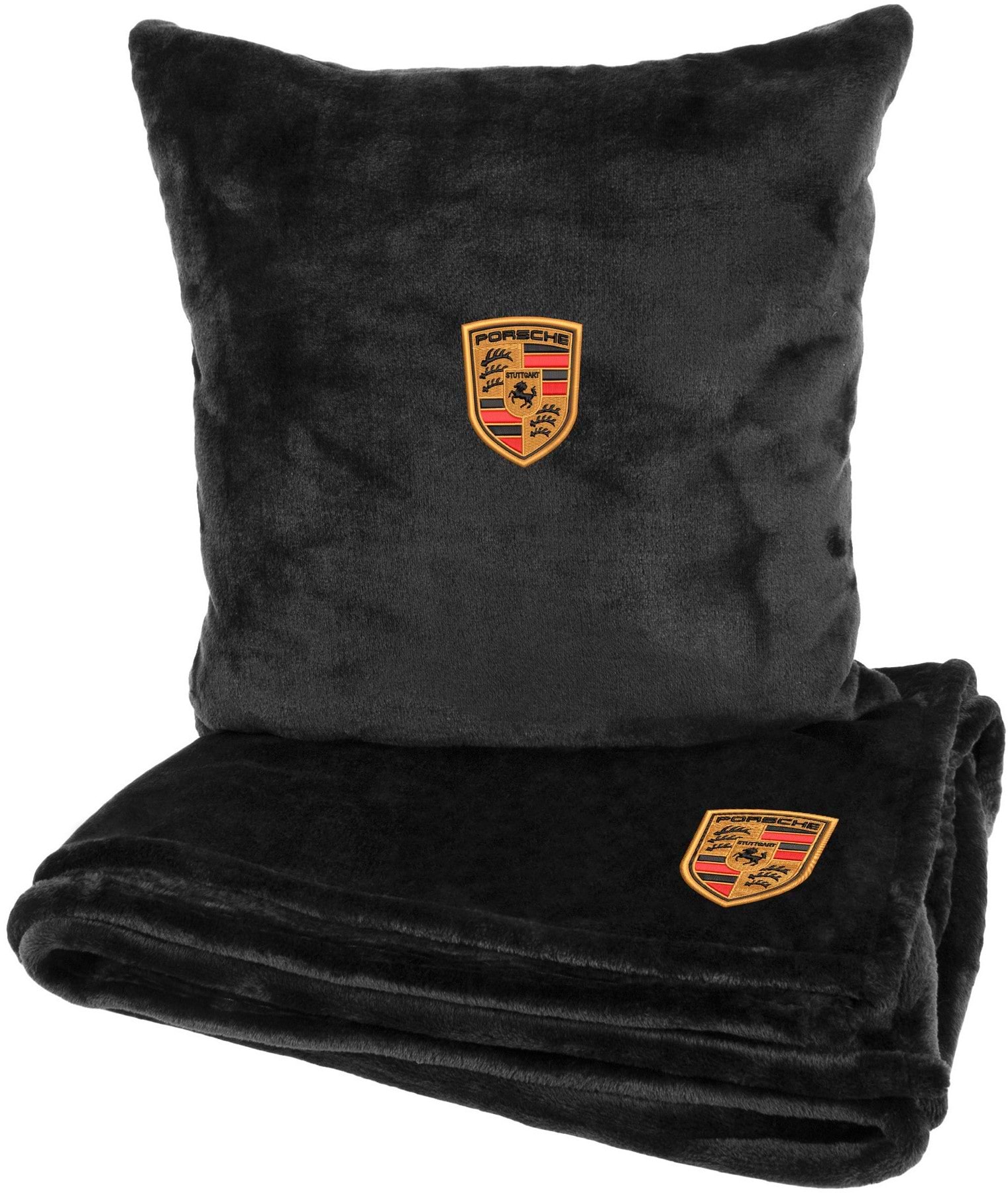 Набор плед + подушка в авто EVAtech из махры M для Porsche черные MBLMPSMBV024