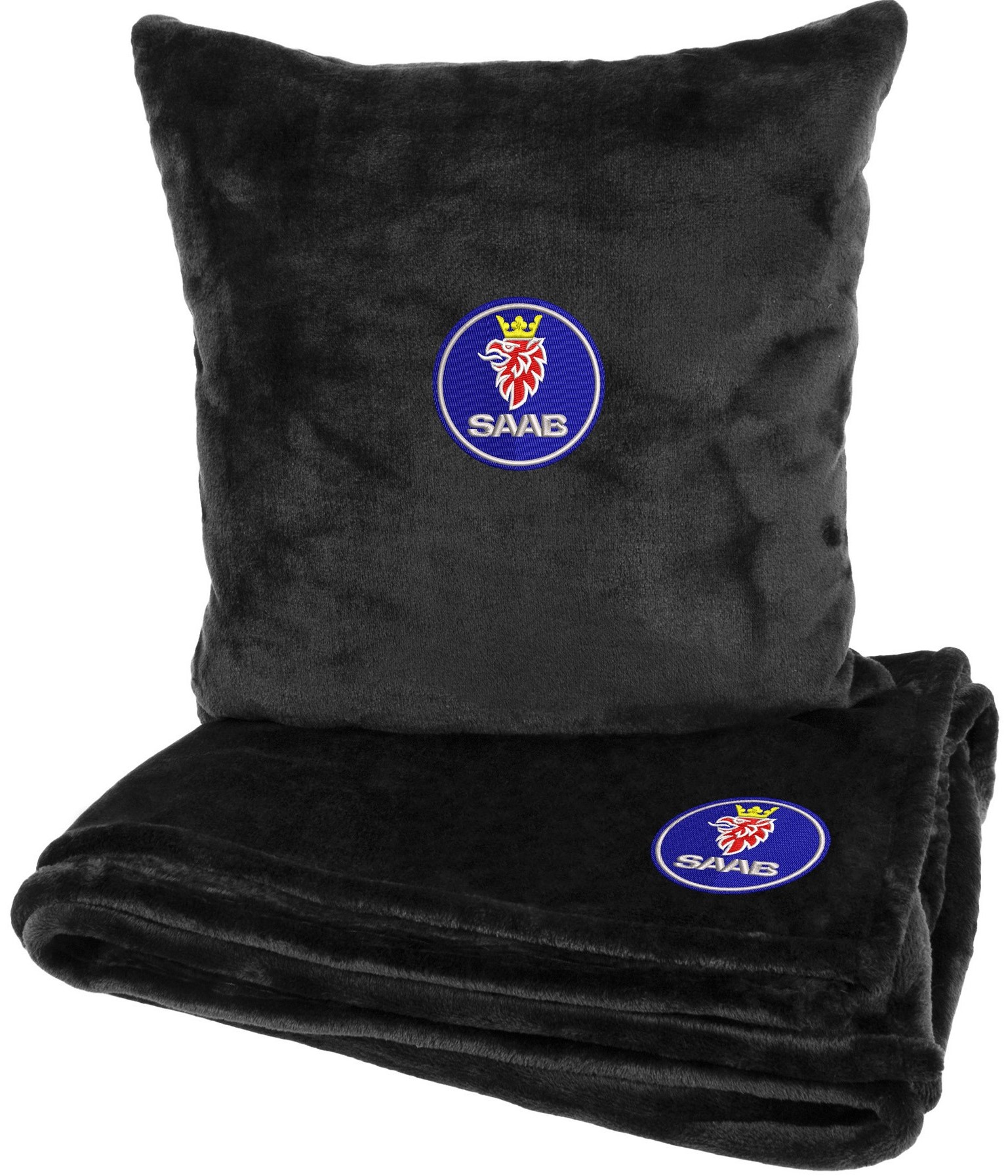 Набір плед + подушка в авто EVAtech із махри M для Saab чорні MBLMPSMBV026