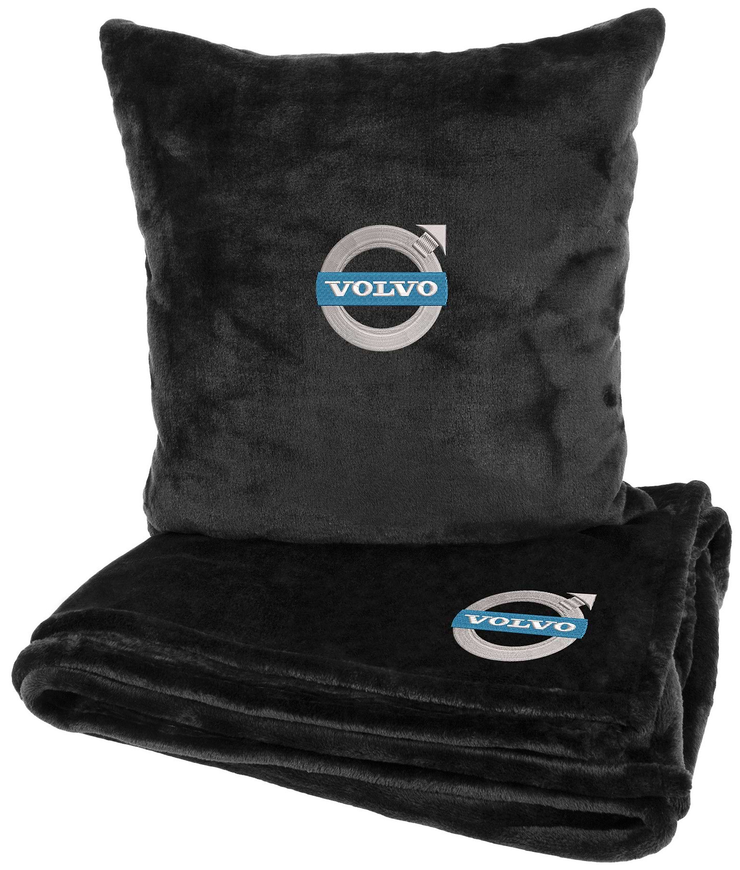 Набір плед + подушка в авто EVAtech із махри M для Volvo чорні MBLMPSMBV034