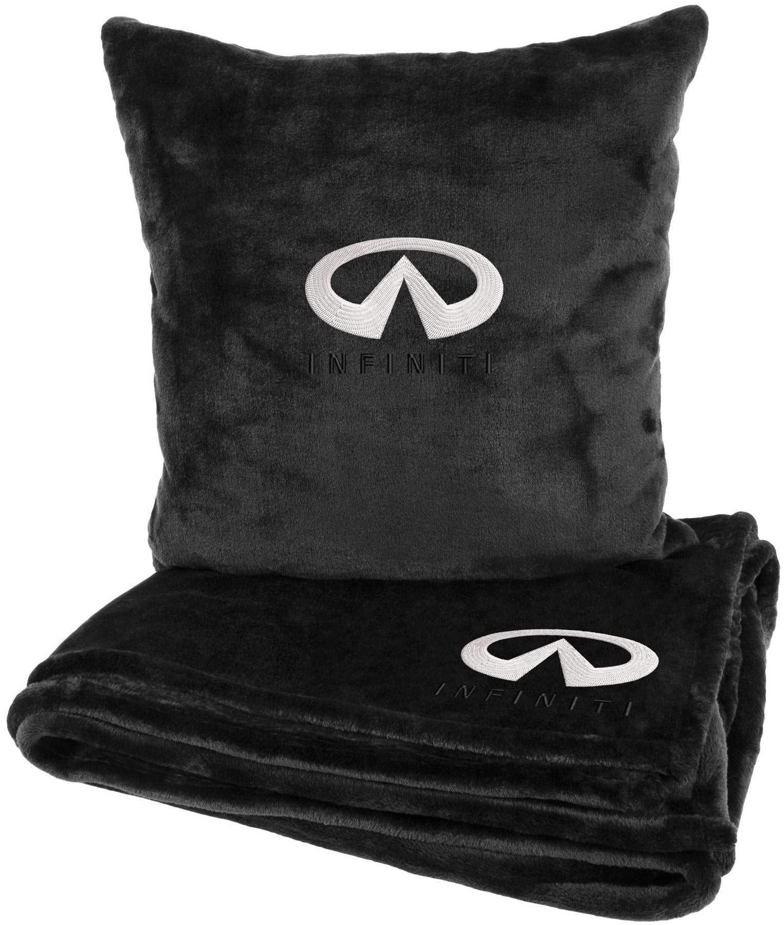 Набор плед + подушка в авто EVAtech из махры M для Infiniti черные MBLMPSMBV036