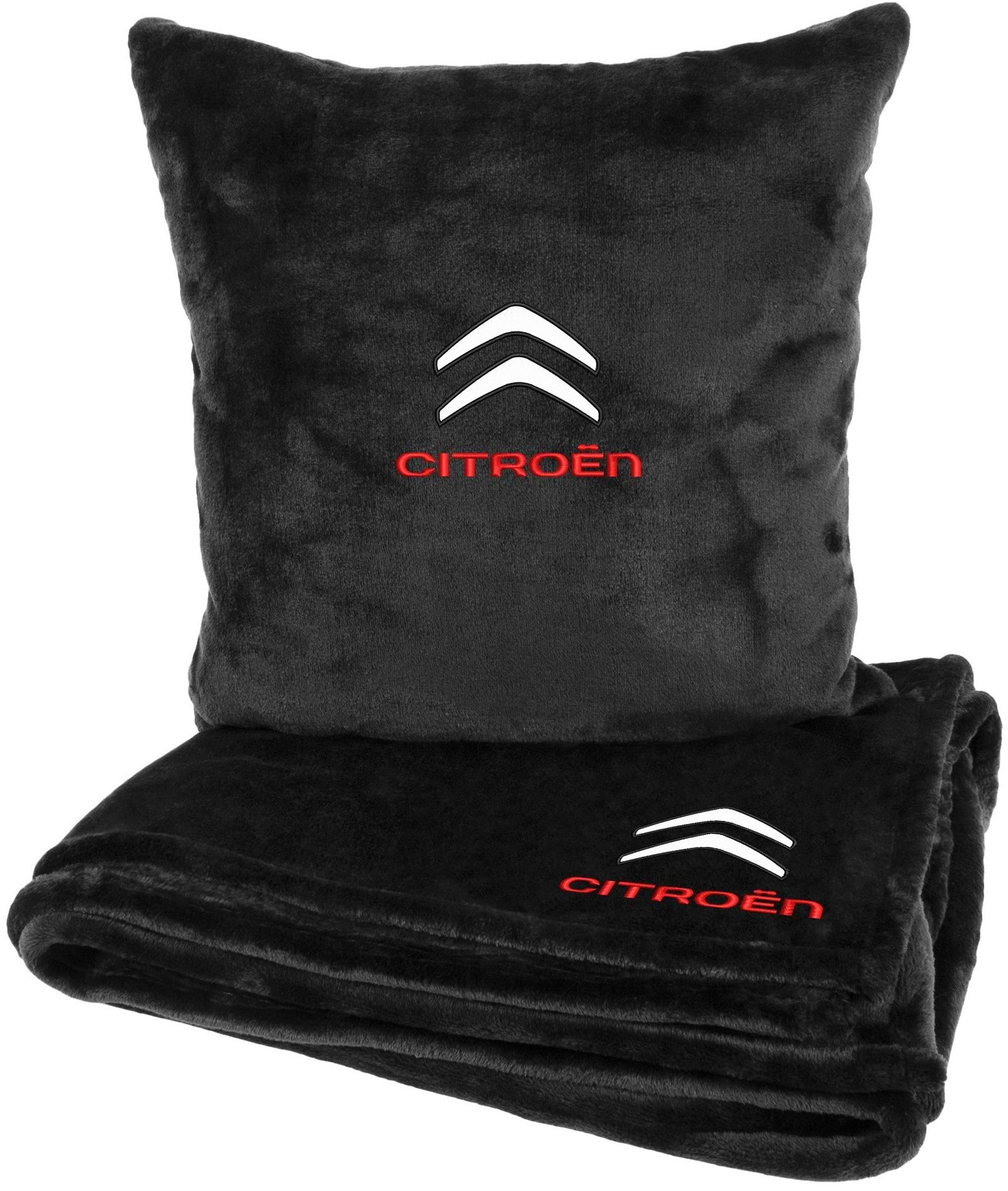 Набор плед + подушка в авто EVAtech из махры M для Citroen черные MBLMPSMBV037