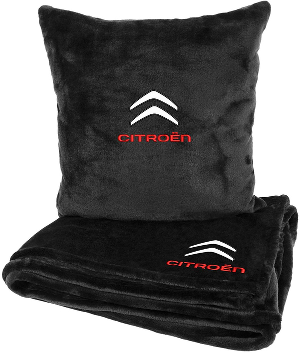 Фото - Набор плед + подушка в авто EVAtech из махры M для Citroen черные MBLMPSMBV037