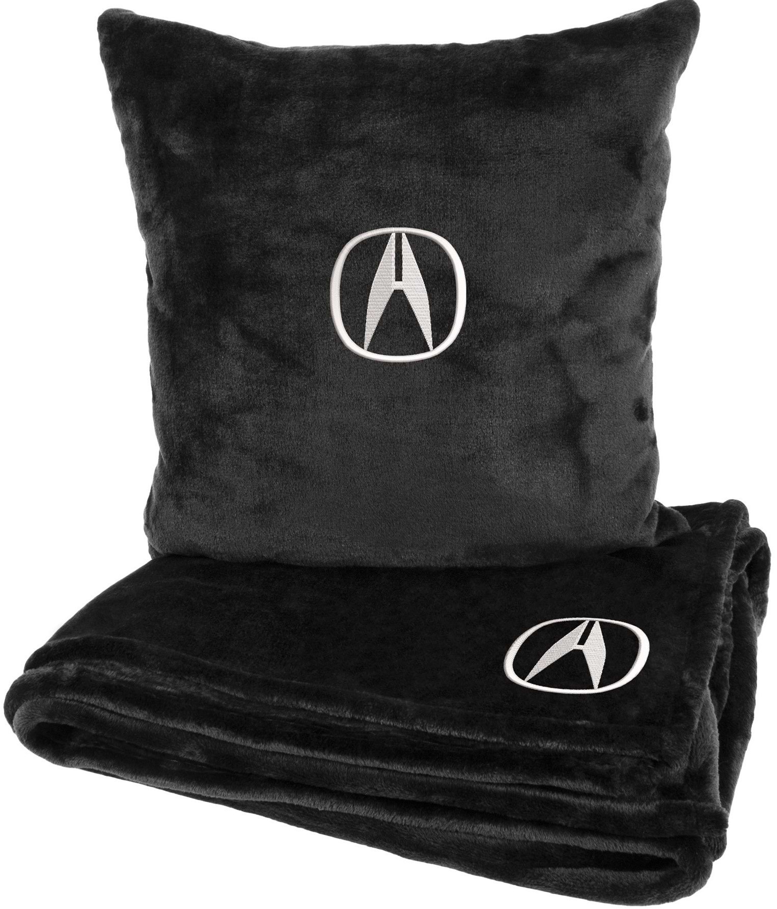 Набор плед + подушка в авто EVAtech из махры M для Acura черные MBLMPSMBV045