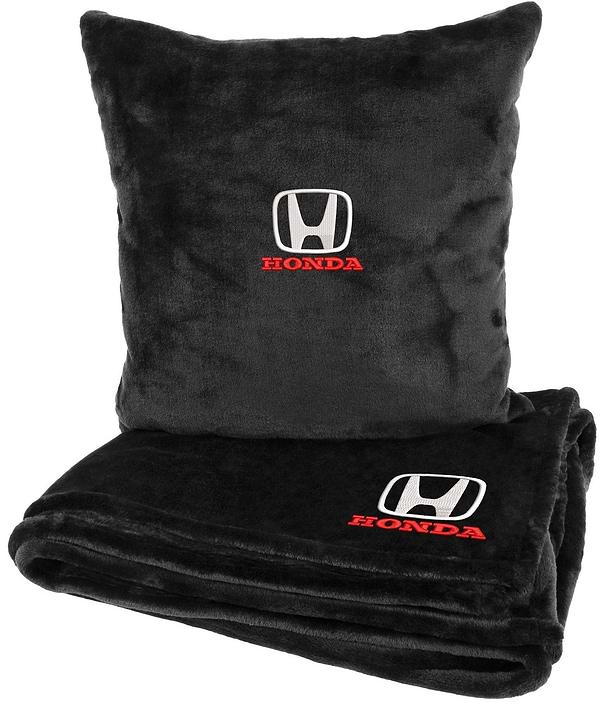 Фото - Набір плед + подушка в авто EVAtech із махри M для Honda чорні MBLMPSMBV060