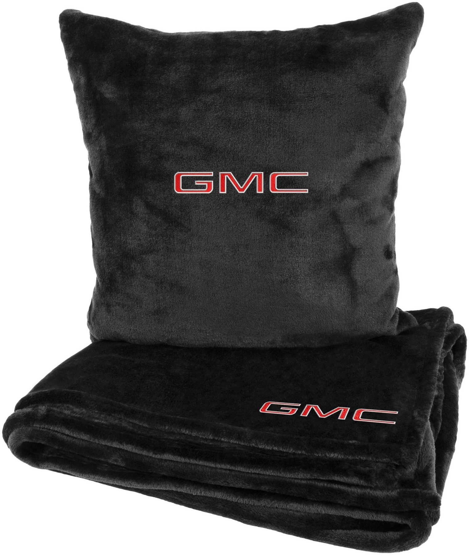 Набір плед + подушка в авто EVAtech із махри M для GMC чорні MBLMPSMBV070
