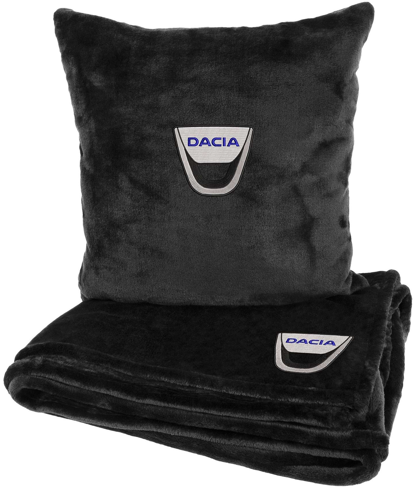 Набор плед + подушка в авто EVAtech из махры M для Dacia черные MBLMPSMBV073
