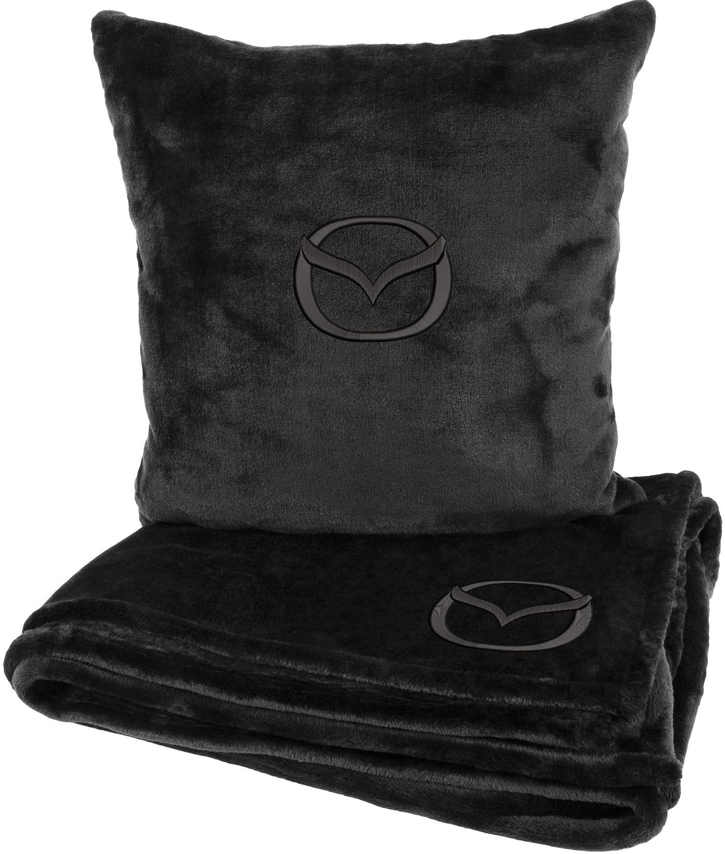 Набор плед + подушка в авто EVAtech из махры M для Mazda черные MBLMPSMBV100